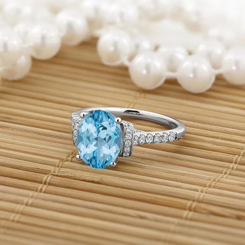 Auriya Modern 2 3/8ct Oval Sky-blue Topaz and Diamond Engagement Ring 3/8cttw 14k Gold sold by Zulily