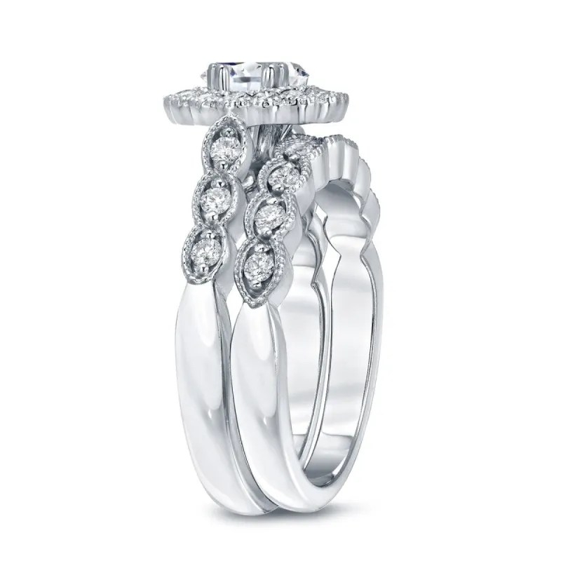 Auriya Platinum 1 3/5ctw Vintage Halo Oval Diamond Engagement Ring Set Certified sold by Zulily