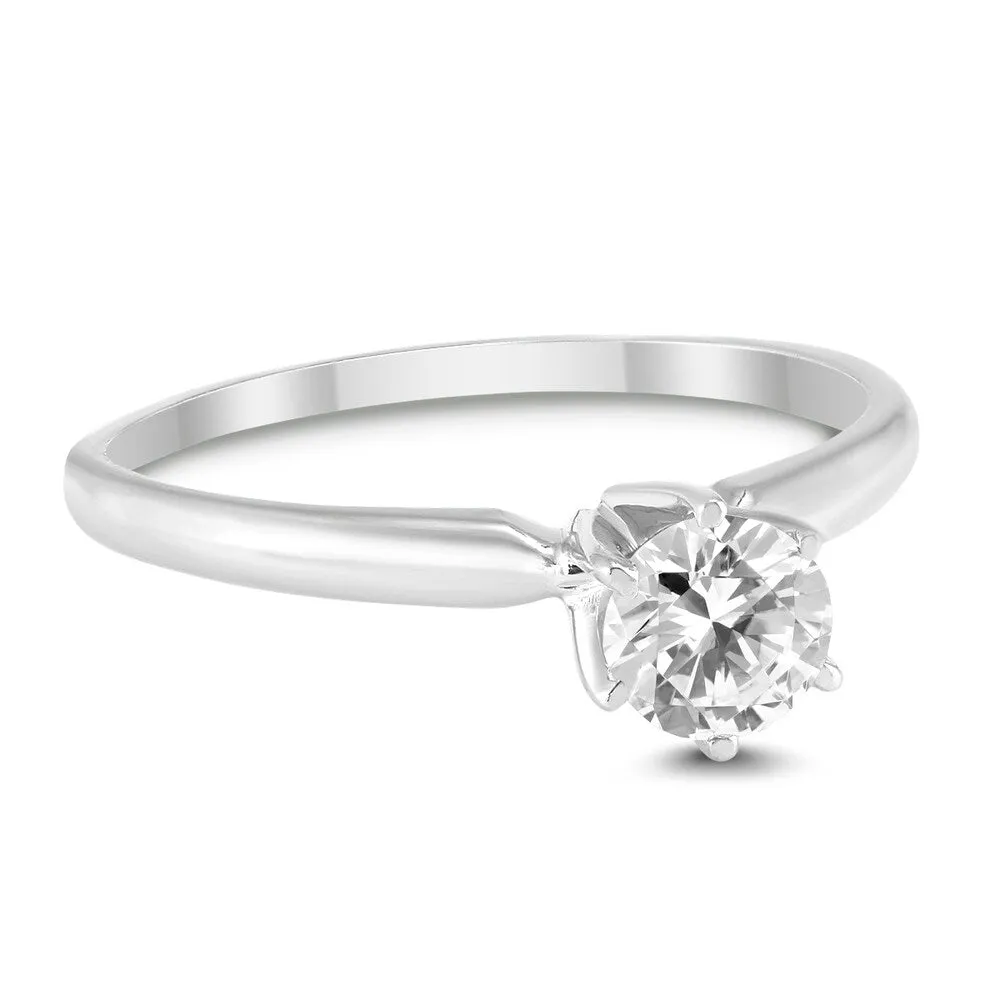 AGS Certified (J-K Color, SI1-SI2 Clarity) 1/2 Carat Round Diamond Solitaire Ring in 14K White Gold sold by Zulily