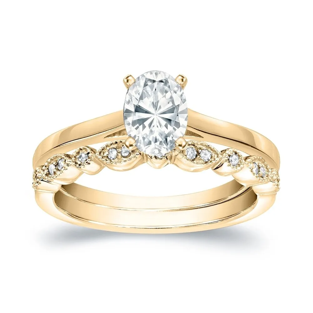 Auriya 14k Gold 7/8ctw Vintage Oval-cut Solitaire Diamond Engagement Ring Set sold by Zulily product image thumbnail 2
