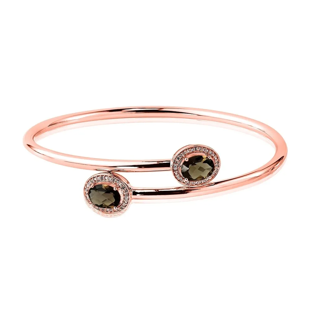 Auriya 2ct Oval Smoky Quartz Gold over Silver Bangle Bracelet with Diamond Accents sold by Zulily product image thumbnail 3
