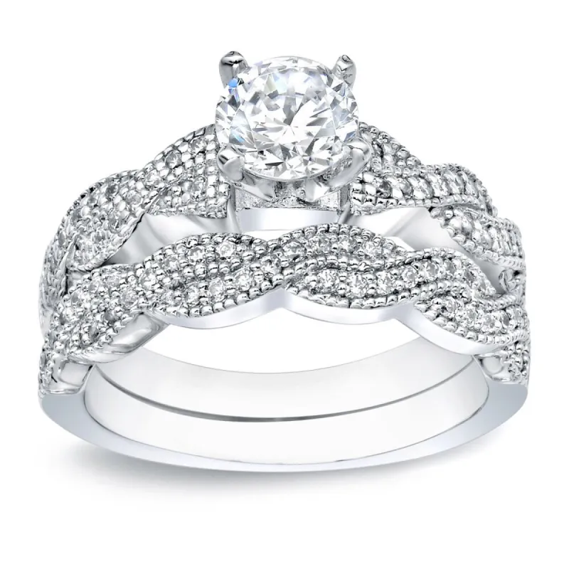 Auriya Platinum 1 carat TW Braided Twist Round Diamond Engagement Ring Set sold by Zulily