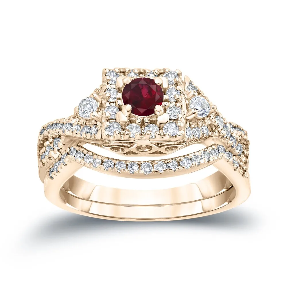 14k Gold 1/4ct Ruby and 1/2ct TDW Diamond Braided Infinity Engagement Ring Set sold by Zulily product image thumbnail 2