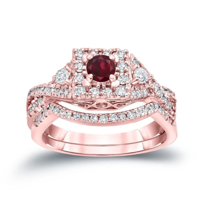 14k Gold 1/4ct Ruby and 1/2ct TDW Diamond Braided Infinity Engagement Ring Set sold by Zulily