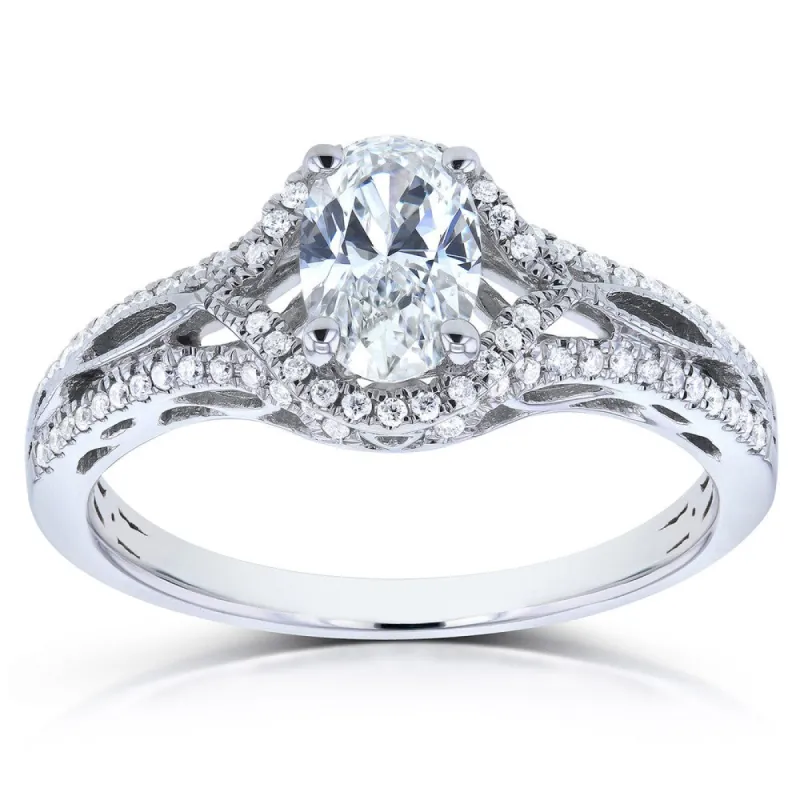 Annello by Kobelli Oval 7/8ct TDW Certified Diamond Engagement Ring 14k White Gold sold by Zulily