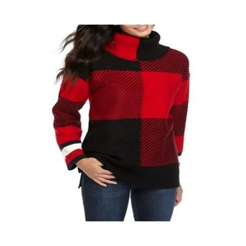 Tommy Hilfiger Women's Cowlneck Plaid Sweater Red Size X-Large sold by Zulily