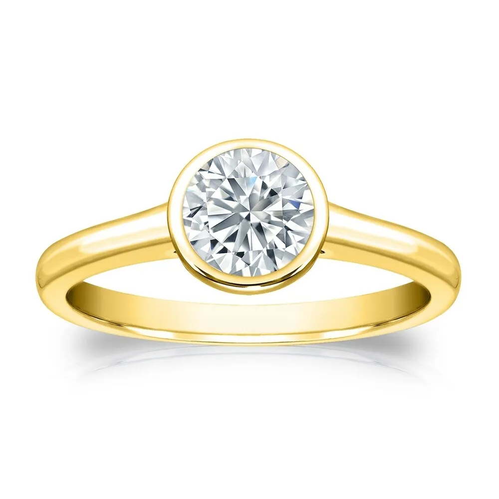 Auriya 14k Gold 3ctw Solitaire Moissanite Engagement Ring Bezel-set sold by Zulily product image thumbnail 2