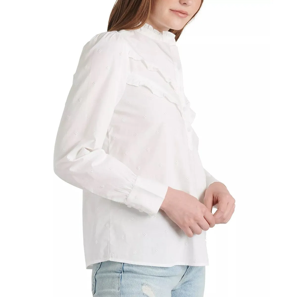 Lucky Brand Women's Elsa Cotton Poplin Popover Blouse White Size X-Large sold by Zulily product image thumbnail 3