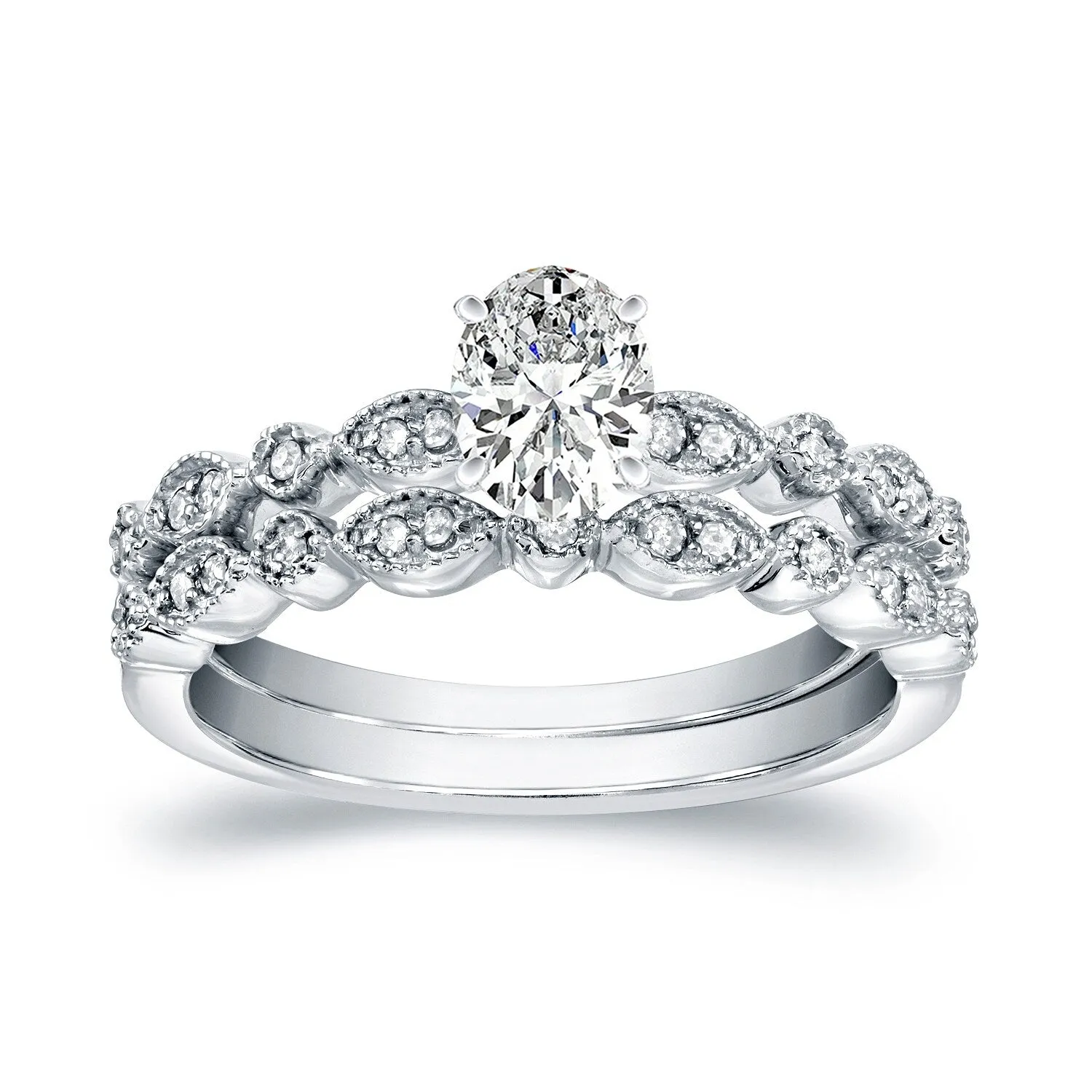 Auriya 14k Gold 3/4ctw Vintage Oval Diamond Engagement Ring Set sold by Zulily product image thumbnail 2