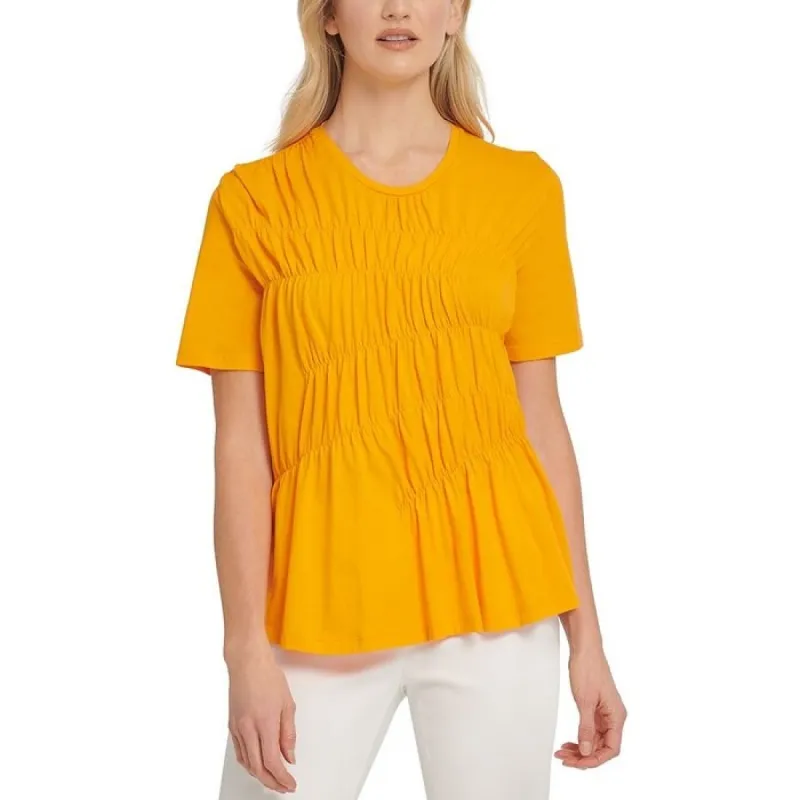 DKNY Women's Ruched Short Sleeve Crew Neck Top Yellow Size X-Small sold by Zulily