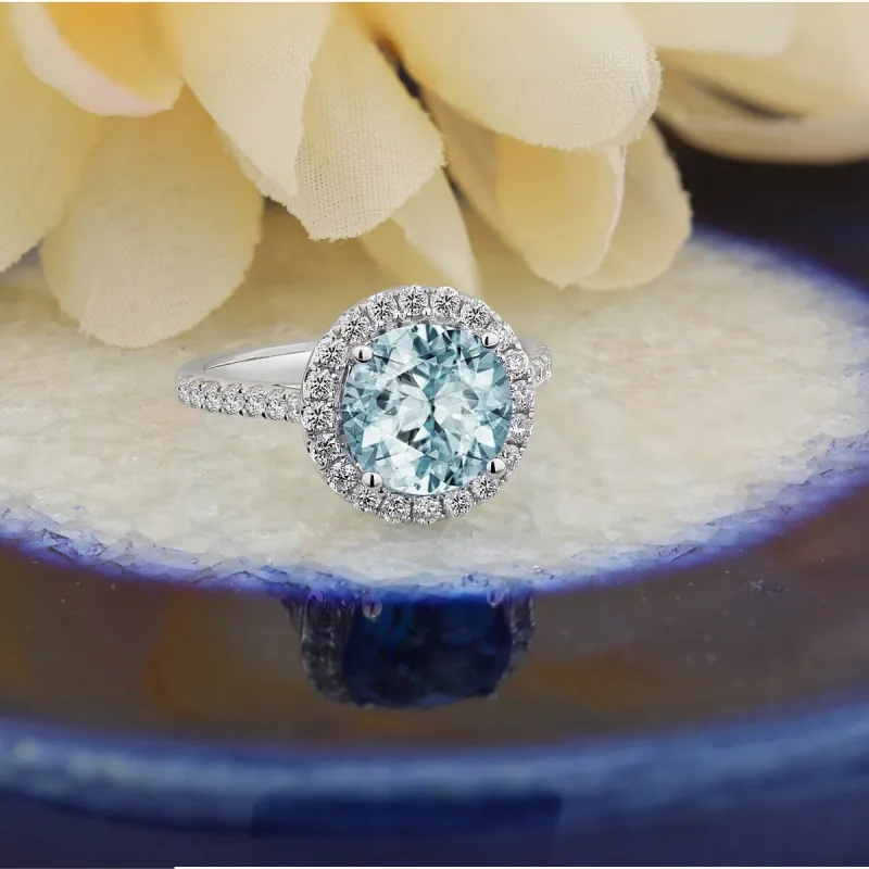Auriya 2ct Fancy Round Aquamarine and Halo Diamond Engagement Ring 5/8ctw 14k Gold sold by Zulily