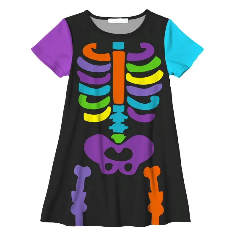 Black & Multi Color Skeleton Print Shift Dress sold by Zulily