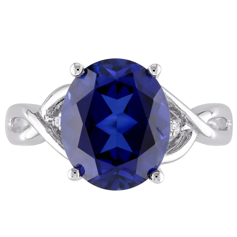 Miadora Sterling Silver Oval-Cut Created Blue Sapphire and Diamond Accent Crossover Ring sold by Zulily product image thumbnail 4