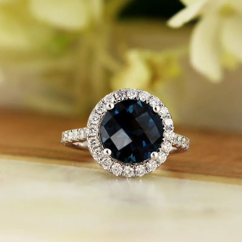 Auriya 3 1/3ct Fancy Round London Blue Topaz and Halo Diamond Engagement Ring 5/8ctw 14k Gold sold by Zulily