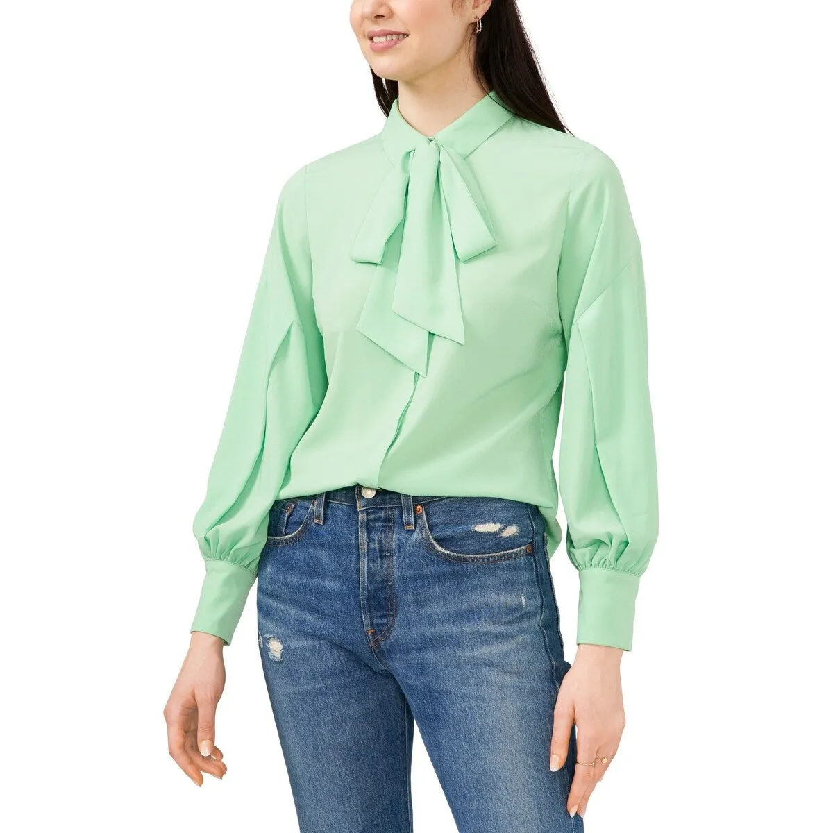 Riley & Rae Women's Camille Tie Neck Blouse Green Size X-Small sold by Zulily