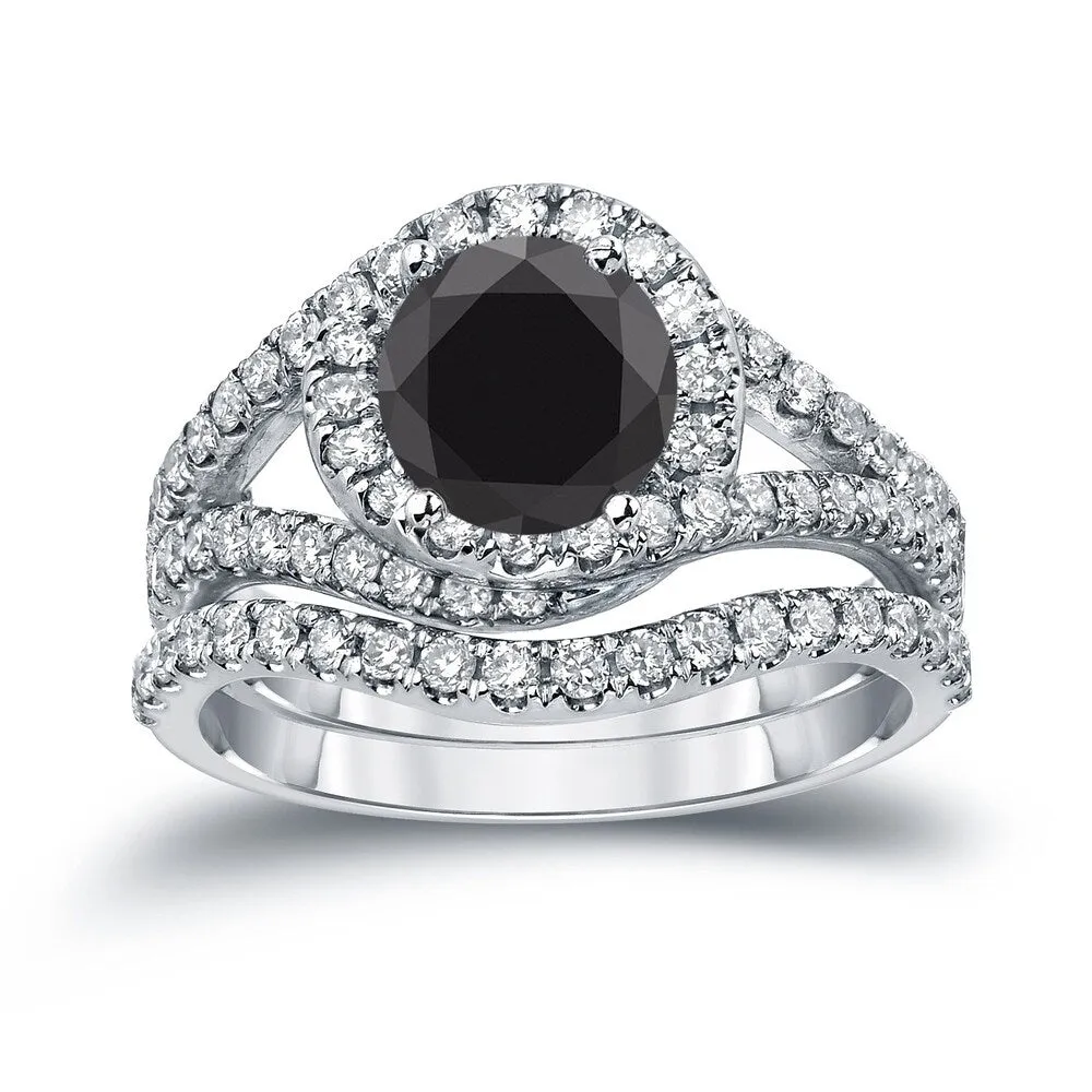 Auriya 14k Gold 1 7/8ctw Halo Black Diamond Engagement Ring Set sold by Zulily product image thumbnail 2