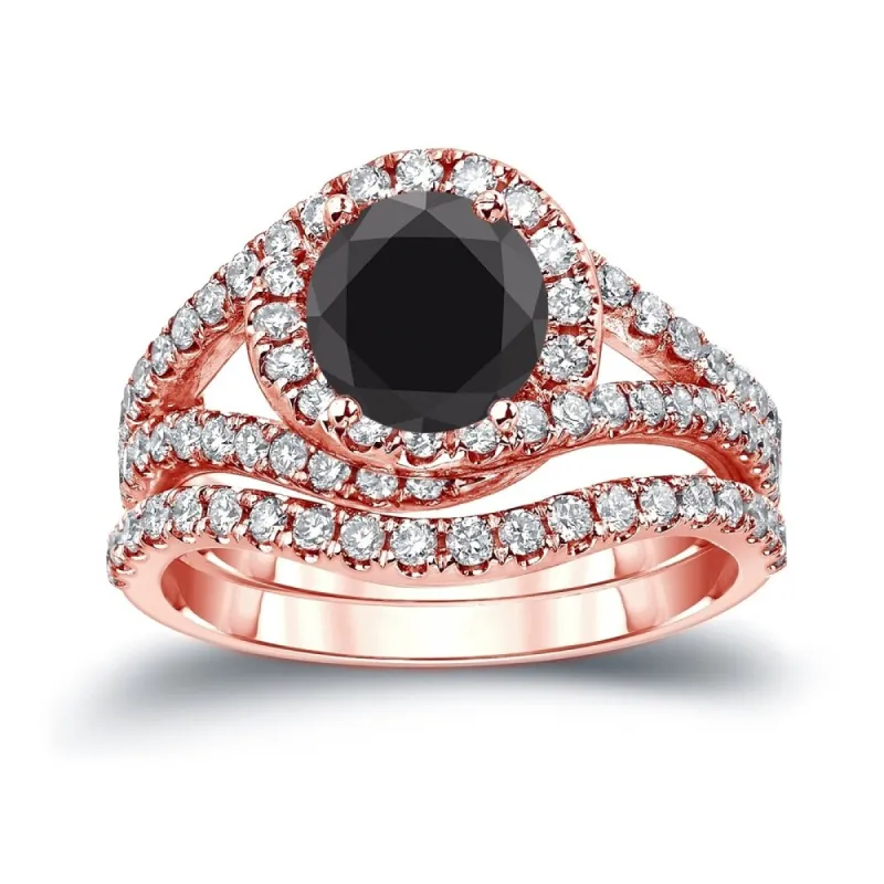 Auriya 14k Gold 1 7/8ctw Halo Black Diamond Engagement Ring Set sold by Zulily