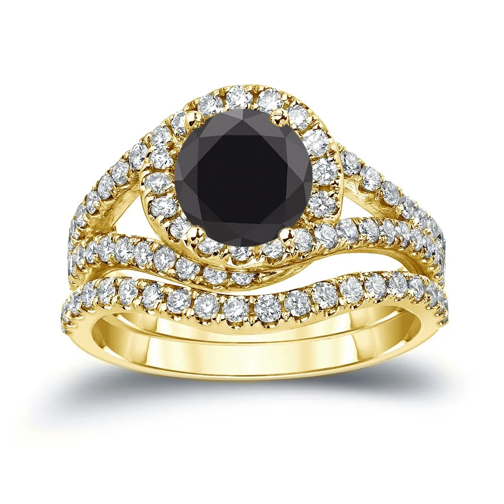 Auriya 14k Gold 1 7/8ctw Halo Black Diamond Engagement Ring Set sold by Zulily product image thumbnail 3