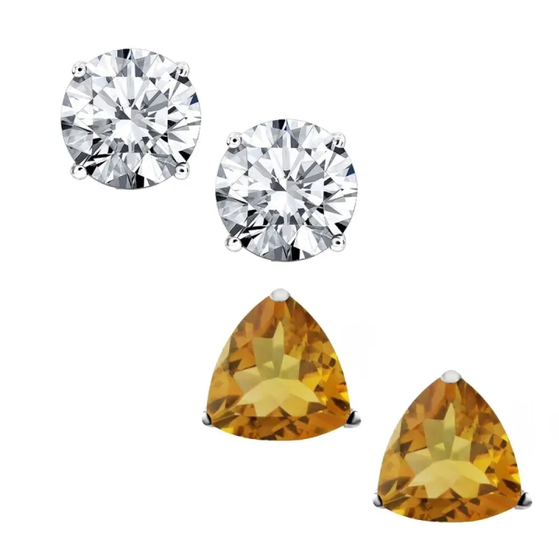 Sterling Silver Set of Two Natural White Topaz and Citrine Stud Earring sold by Zulily