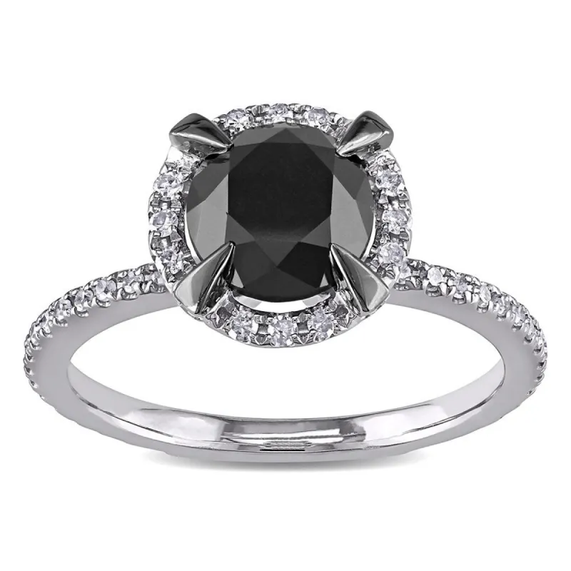 Miadora 10k White Gold with Black Rhodium 2 CT Black and White Diamond Halo Engagement Ring sold by Zulily