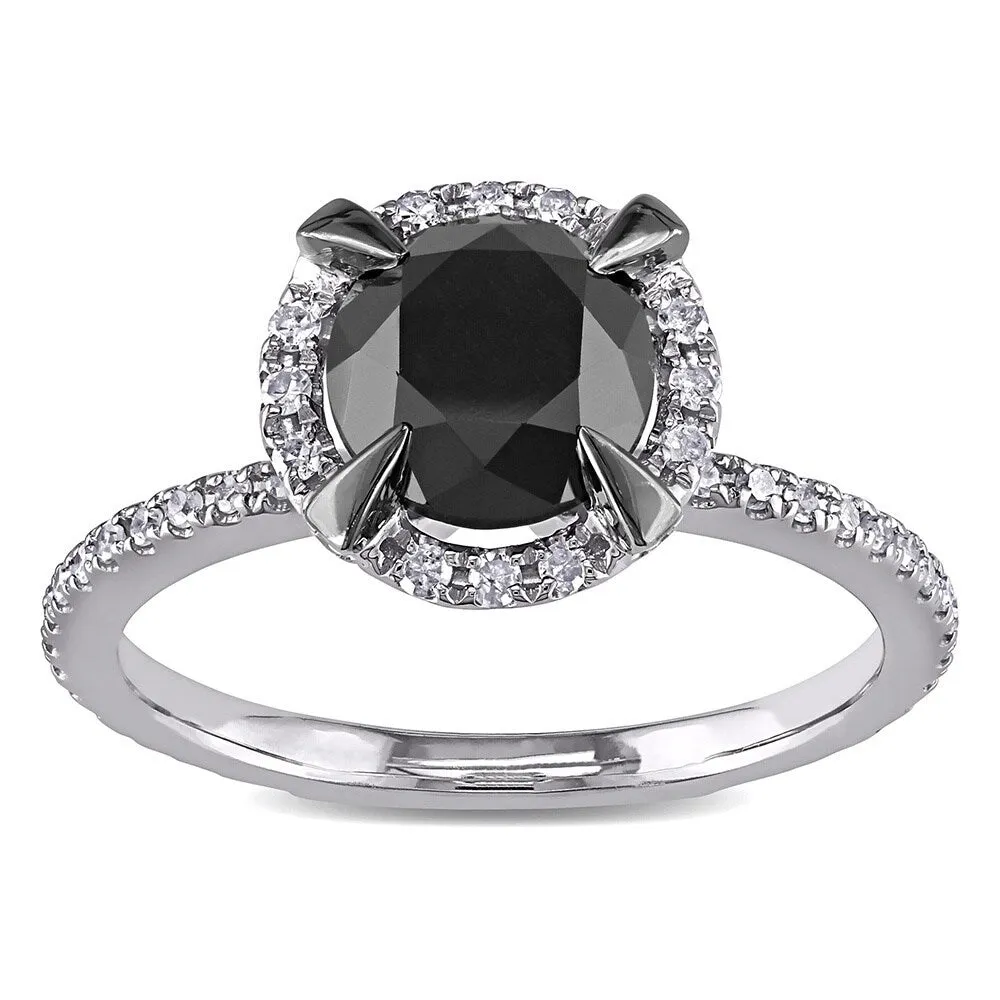 Miadora 10k White Gold with Black Rhodium 2 CT Black and White Diamond Halo Engagement Ring sold by Zulily