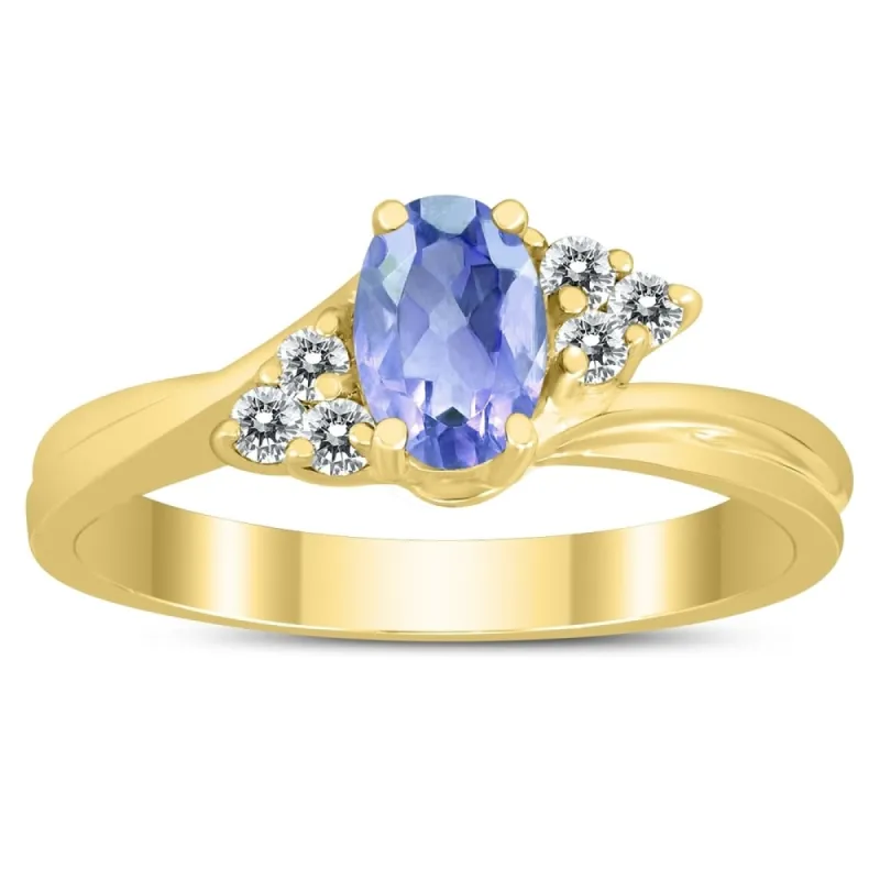 6X4MM Tanzanite and Diamond Twist Ring in 10K Yellow Gold sold by Zulily