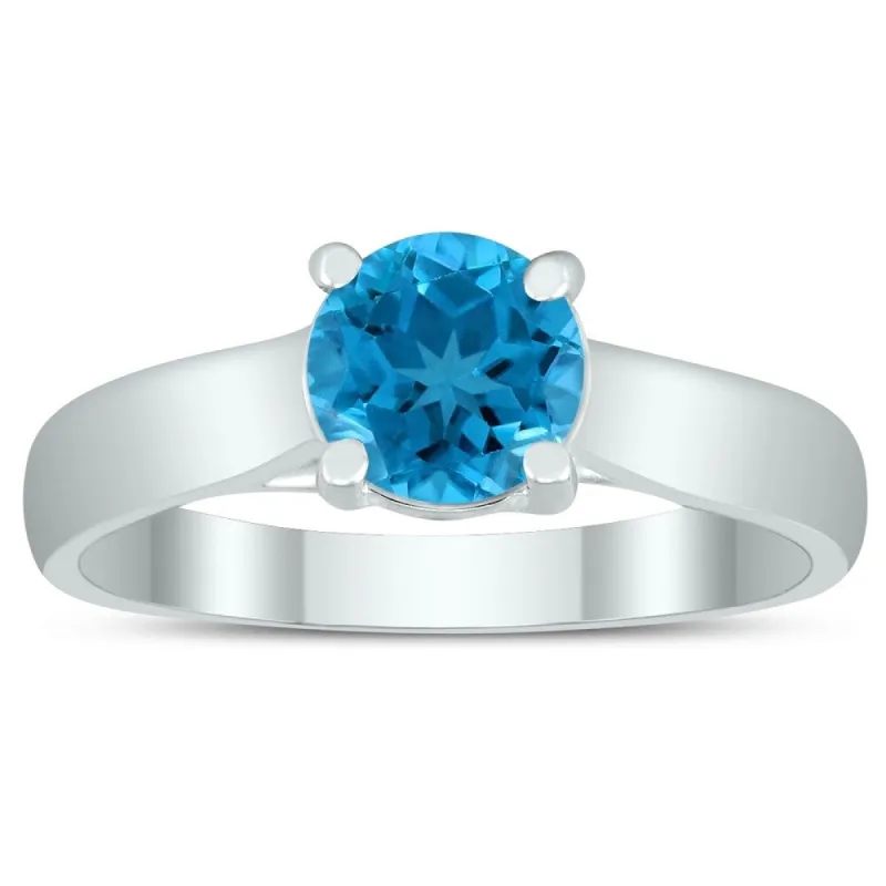 Round 6MM Blue Topaz Cathedral Solitaire Ring in 10K White Gold sold by Zulily
