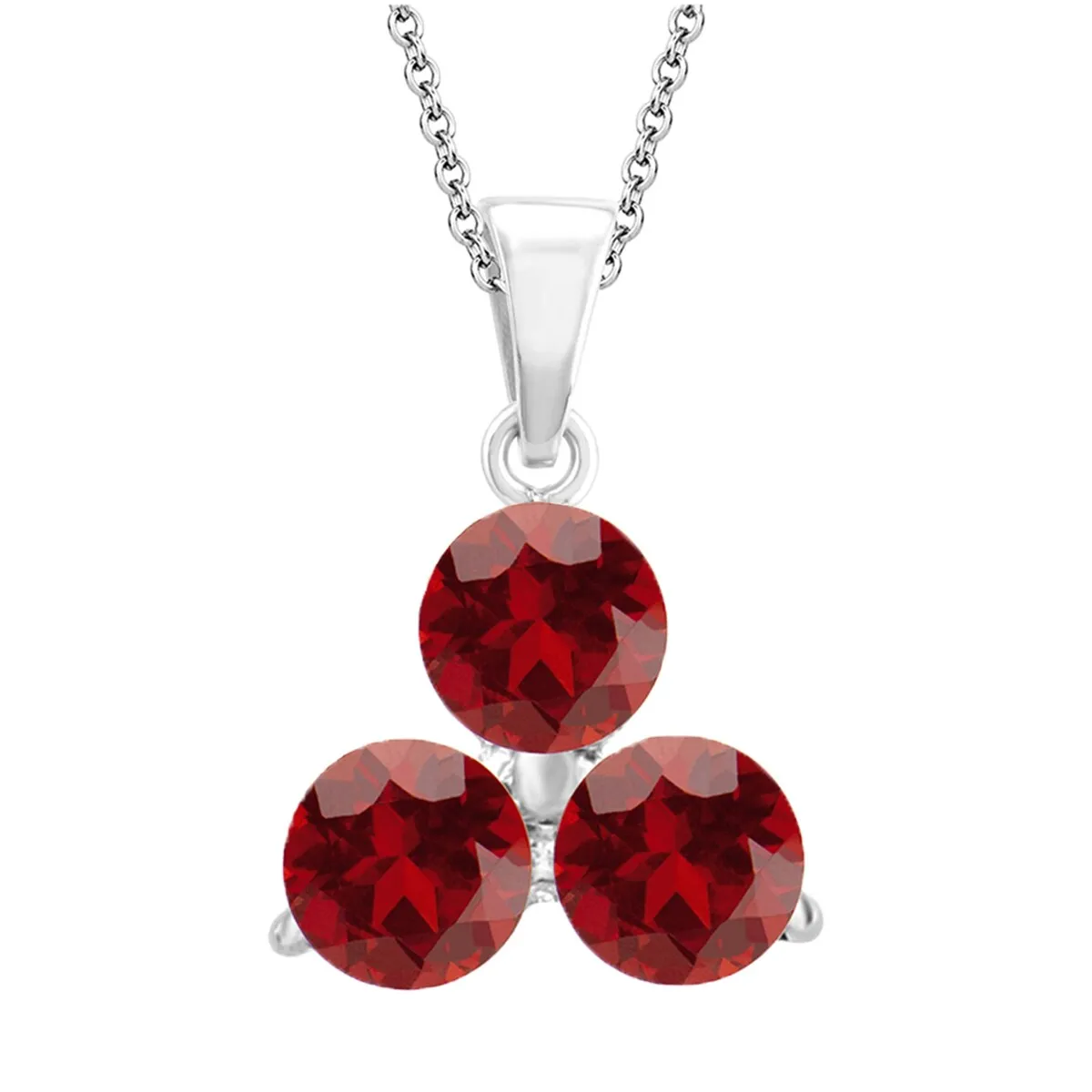 Sterling Silver with Natural Garnet 3 Stone Pendant with 18" Chain sold by Zulily