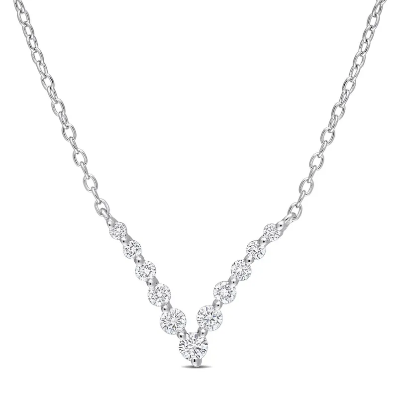 Created Forever by Miadora 1/3ct TDW Lab-Grown Diamond Graduated V Necklace in Platinum Silver sold by Zulily