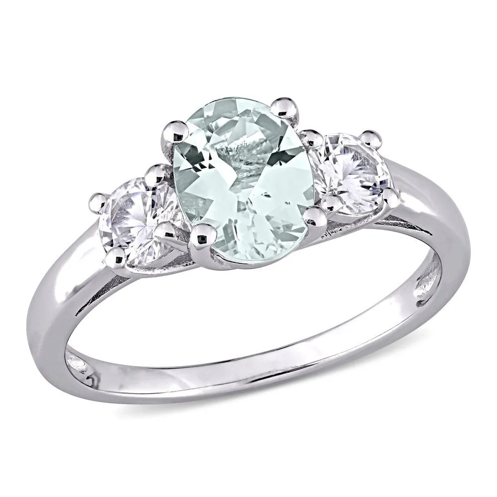 Miadora Sterling Silver Aquamarine and Created White Sapphire 3-stone Ring sold by Zulily