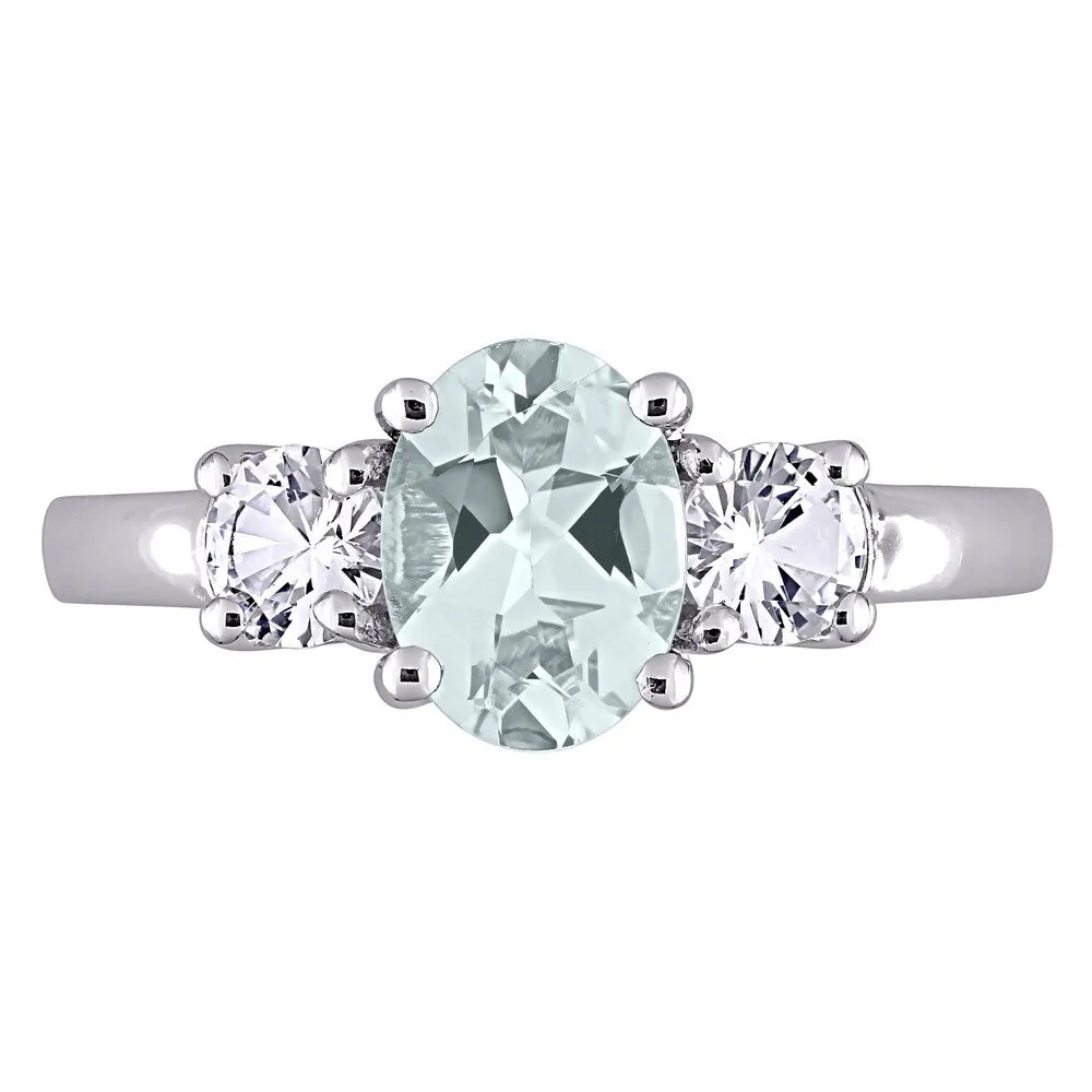 Miadora Sterling Silver Aquamarine and Created White Sapphire 3-stone Ring sold by Zulily product image thumbnail 5