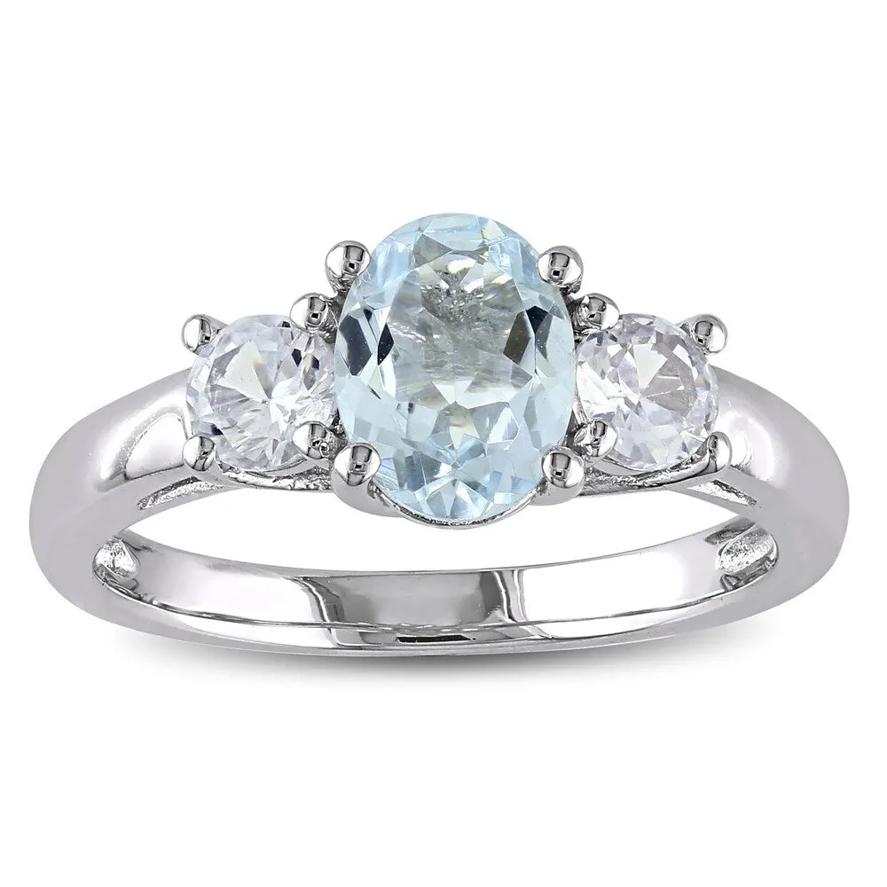 Miadora Sterling Silver Aquamarine and Created White Sapphire 3-stone Ring sold by Zulily product image thumbnail 2
