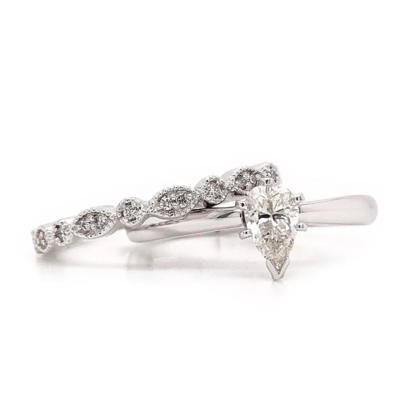 Auriya 14k Gold 2/3ctw Vintage Pear Shape Solitaire Diamond Engagement Ring Set sold by Zulily