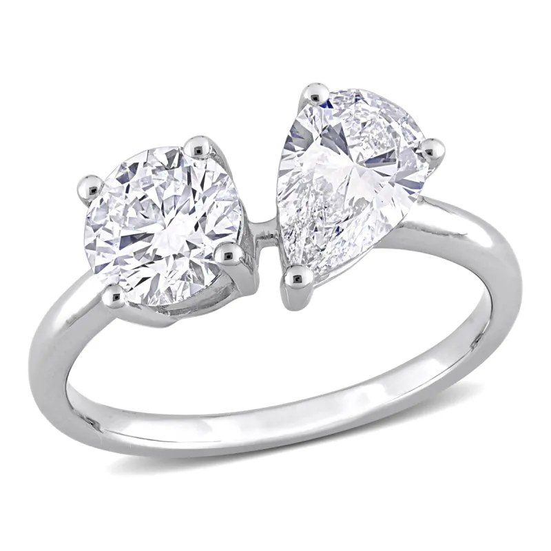 Created Forever 2ct TDW Pear Lab-Grown Diamond 2-Stone Engagement Ring in 14k White Gold sold by Zulily