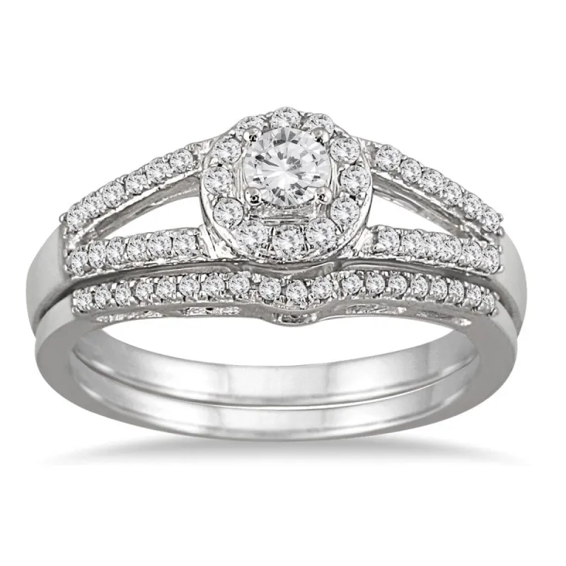 1/2 Carat TW Split Shank Diamond Bridal Set in 10K White Gold sold by Zulily