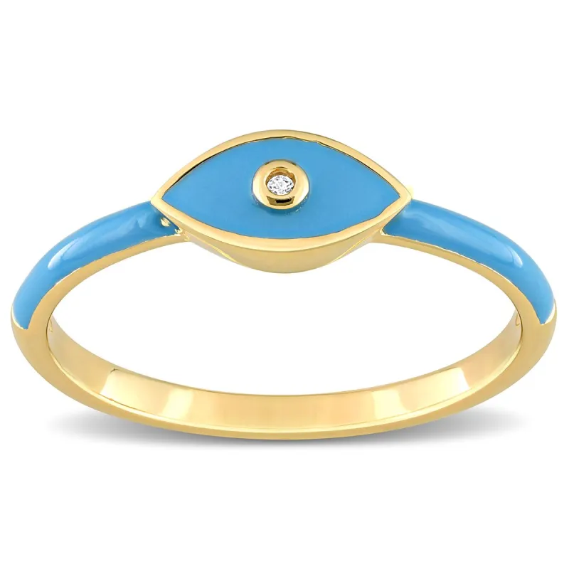 Miadora Created White Sapphire Evil Eye Enamel Ring in Yellow Plated Sterling Silver sold by Zulily