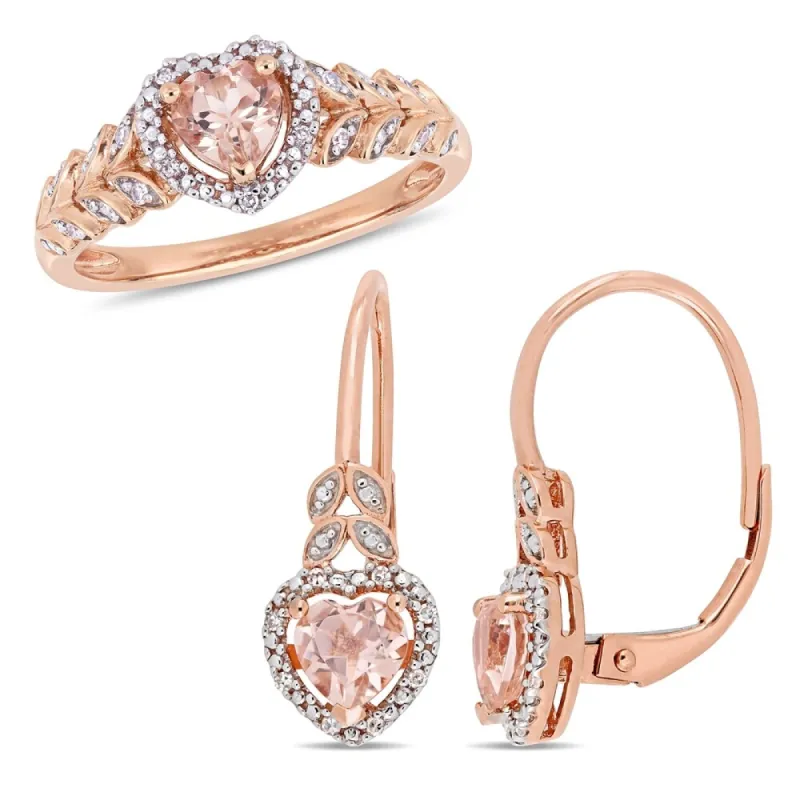 Miadora 10k Rose Gold Morganite and 1/10ct TDW Diamond Heart Halo Jewelry Set sold by Zulily
