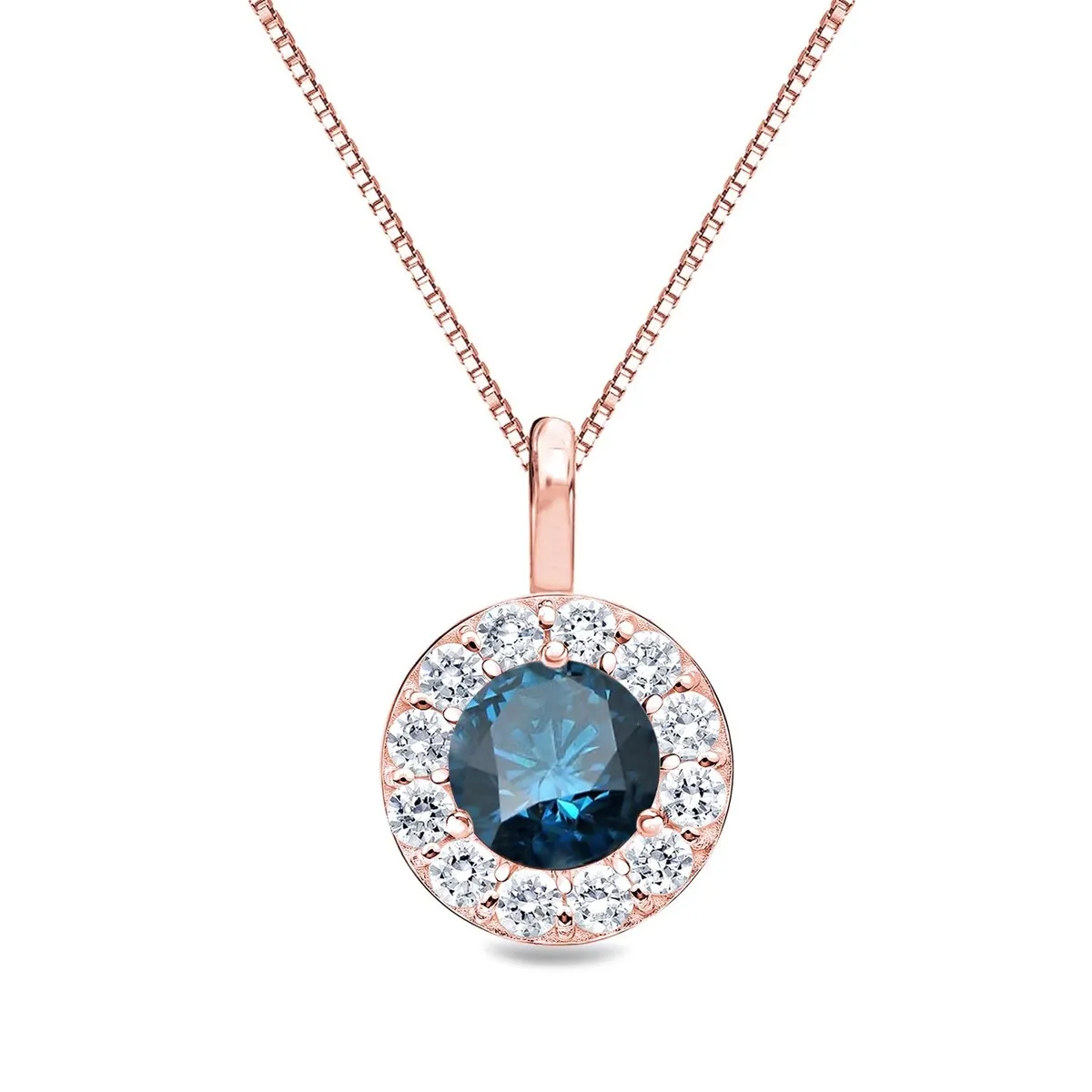 Auriya 1ctw Round Blue Diamond Halo Necklace 14k Gold (I1-I2) sold by Zulily product image thumbnail 5