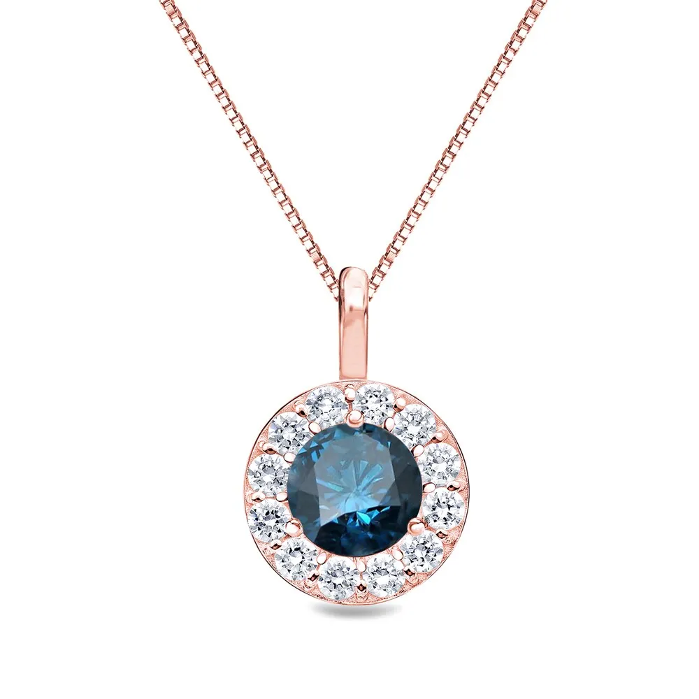 Auriya 1ctw Round Blue Diamond Halo Necklace 14k Gold (I1-I2) sold by Zulily product image thumbnail 3