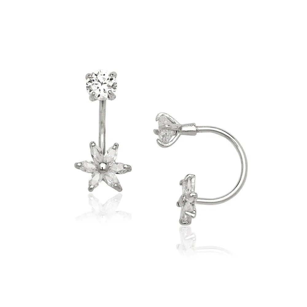 Curata 14k White Gold Flower and Round Cubic Zirconia Front and Back Earrings sold by Zulily