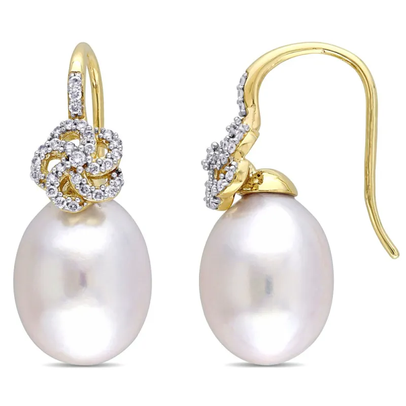 Miadora Signature Collection 14k Yellow Gold Cultured South Sea Pearl and 1/4ct TDW Diamond Flower Drop Earrings (G-H, SI1-SI2) sold by Zulily