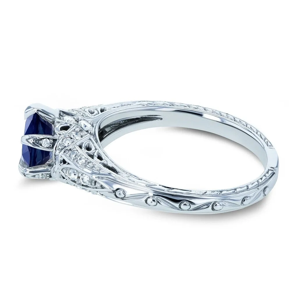 Annello by Kobelli 14k White Gold 1 1/6ct TGW Sapphire and Diamond 6-Prong Antique Engagement Ring sold by Zulily product image thumbnail 4