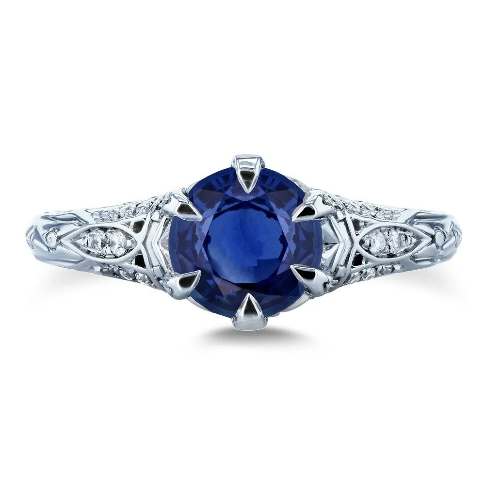 Annello by Kobelli 14k White Gold 1 1/6ct TGW Sapphire and Diamond 6-Prong Antique Engagement Ring sold by Zulily product image thumbnail 2