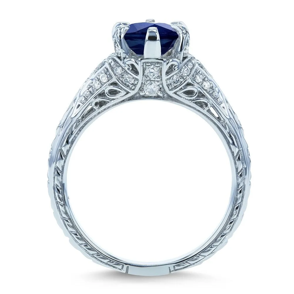 Annello by Kobelli 14k White Gold 1 1/6ct TGW Sapphire and Diamond 6-Prong Antique Engagement Ring sold by Zulily product image thumbnail 3