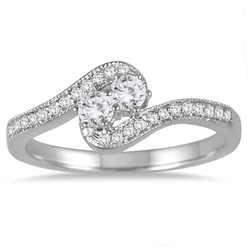 Marquee Jewels 10k White Gold 1/4ct TDW Two-stone Ring (J-K, I2-I3) - White J-K sold by Zulily