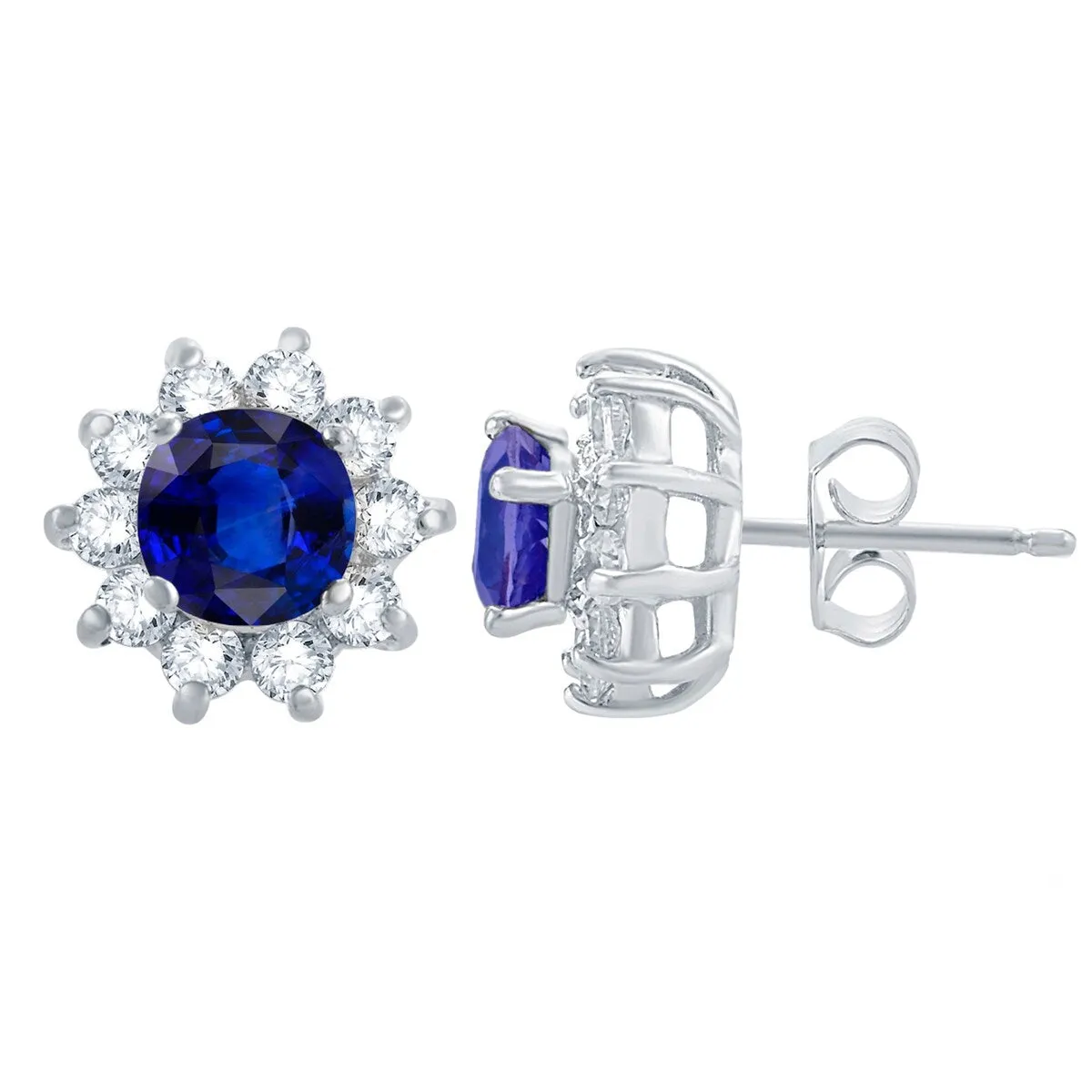 Sterling Silver Blue Sapphire, White Topaz Flower Stud Earring sold by Zulily product image thumbnail 2