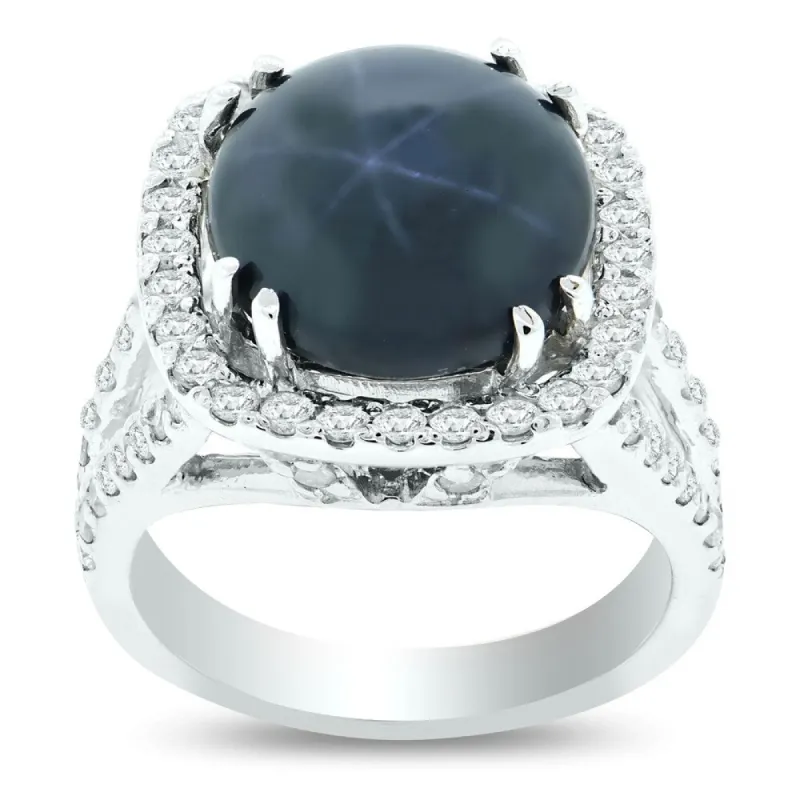 Auriya 14k Gold 9 3/4ct Star Sapphire and 1 1/5ct TDW Round Halo Diamond Engagement Ring sold by Zulily