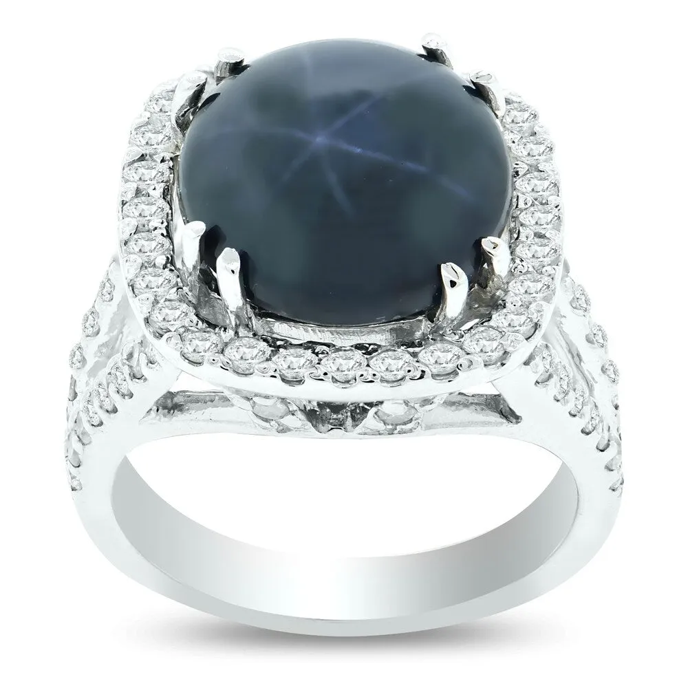 Auriya 14k Gold 9 3/4ct Star Sapphire and 1 1/5ct TDW Round Halo Diamond Engagement Ring sold by Zulily