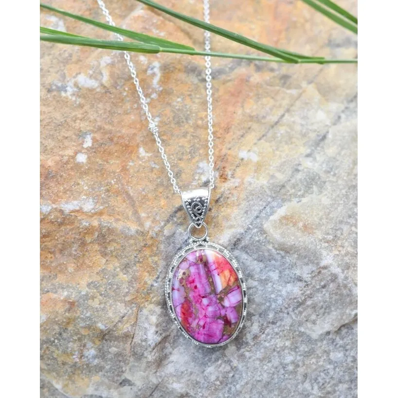 Pink Oyster Copper Turquoise Sterling Silver Artisan Pendant sold by Zulily product image thumbnail 2