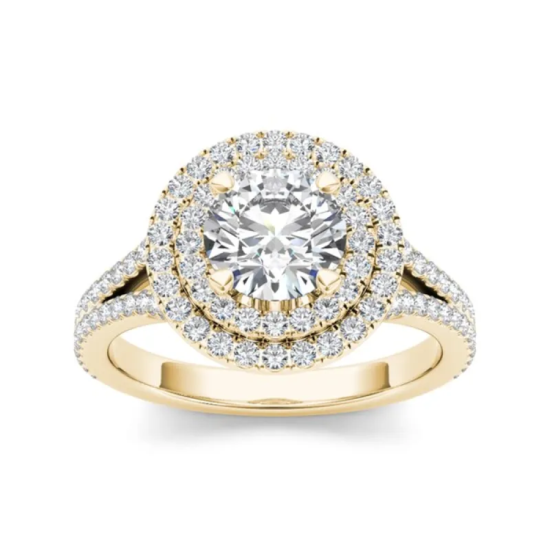 De Couer 14k Yellow Gold 1 1/2ct TDW Diamond Double Halo Engagement Ring sold by Zulily